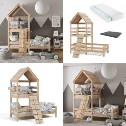 Hausbett Teddy Naturholz 90x200 cm mit 2 Matratzen Vitalispa