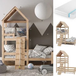 Hausbett Teddy Naturholz 90x200 cm mit Matratze Vitalispa