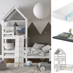 Hausbett Teddy Weiß 90x200 cm mit 2 Matratzen Vitalispa