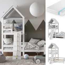 Hausbett Teddy Weiß 90x200 cm mit Matratze Vitalispa