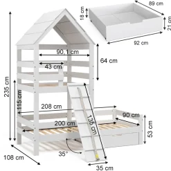 Hausbett Teddy Weiß 90x200 cm mit 2 Matratzen und Schublade Vitalispa
