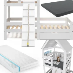 Hausbett Teddy Weiß 90x200 cm mit 2 Matratzen und Schublade Vitalispa
