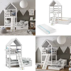 Hausbett Teddy Weiß 90x200 cm mit Matratze und Schublade Vitalispa