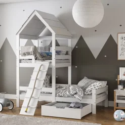 Hausbett Teddy Weiß 90x200 cm mit Schublade Vitalispa