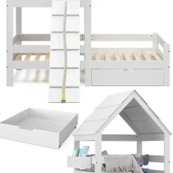 Hausbett Teddy Weiß 90x200 cm mit Schublade Vitalispa