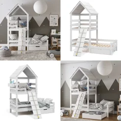 Hausbett Teddy Weiß 90x200 cm mit Schublade Vitalispa