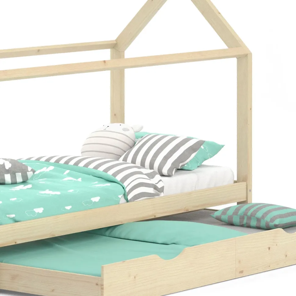 Hausbett Wiki Naturholz 90x200 cm mit Gästebett Vitalispa