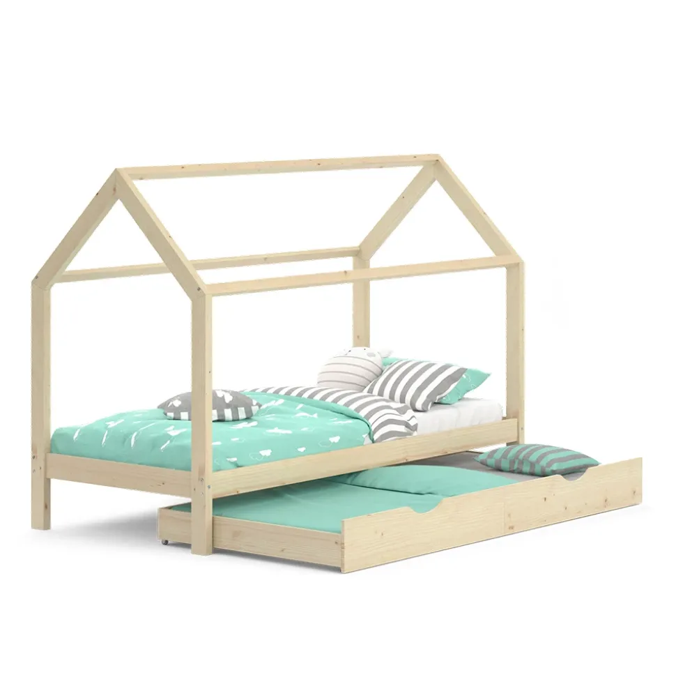 Hausbett Wiki Naturholz 90x200 cm mit Gästebett Vitalispa