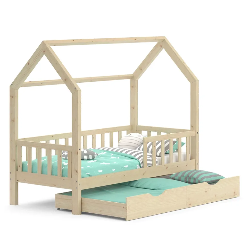 Hausbett Wiki Naturholz 80x160 cm mit Gästebett Vitalispa