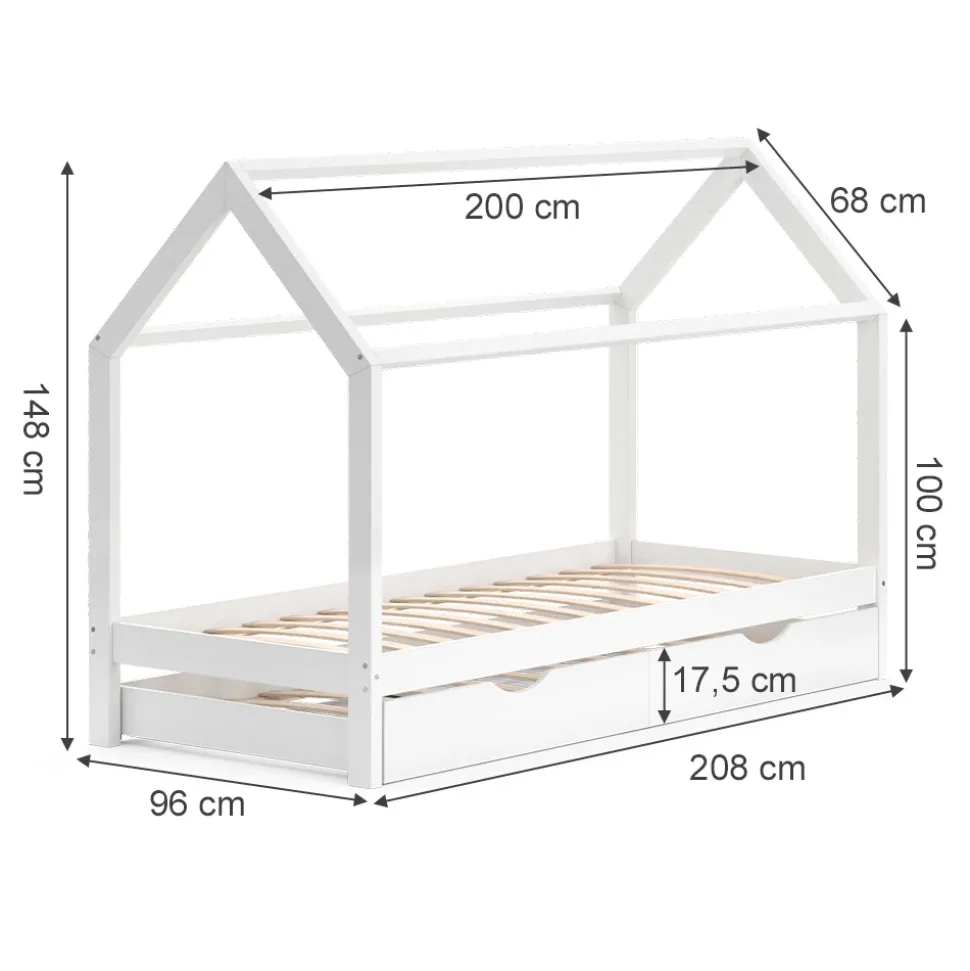 Hausbett Wiki Weiß 90x200 cm mit Gästebett und 2 Matratzen Vitalispa