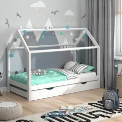 Hausbett Wiki Weiß 90x200 cm mit Gästebett Vitalispa