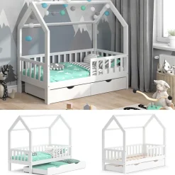 Hausbett Wiki Weiß 80x160 cm mit Gästebett Vitalispa