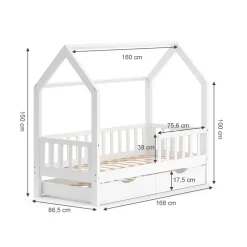 Hausbett Wiki Weiß 80x160 cm mit Gästebett Vitalispa