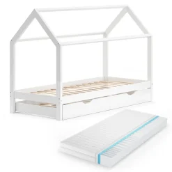 Hausbett Wiki Weiß 90x200 cm mit Gästebett und Matratze Vitalispa