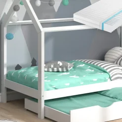 Hausbett Wiki Weiß 90x200 cm mit Gästebett und Matratze Vitalispa