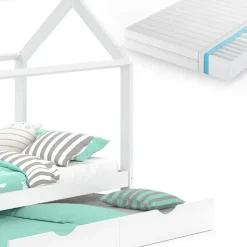 Hausbett Wiki Weiß 90x200 cm mit Gästebett und Matratze Vitalispa