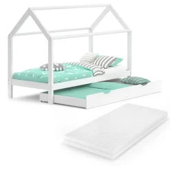 Hausbett Wiki Weiß 90x200 cm mit Gästebett und Matratze Vitalispa