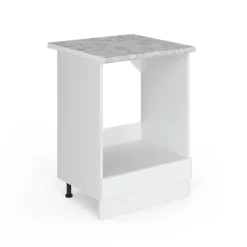 Herdumbauschrank R-Line Weiß Hochglanz 60 cm , AP Marmor Vicco