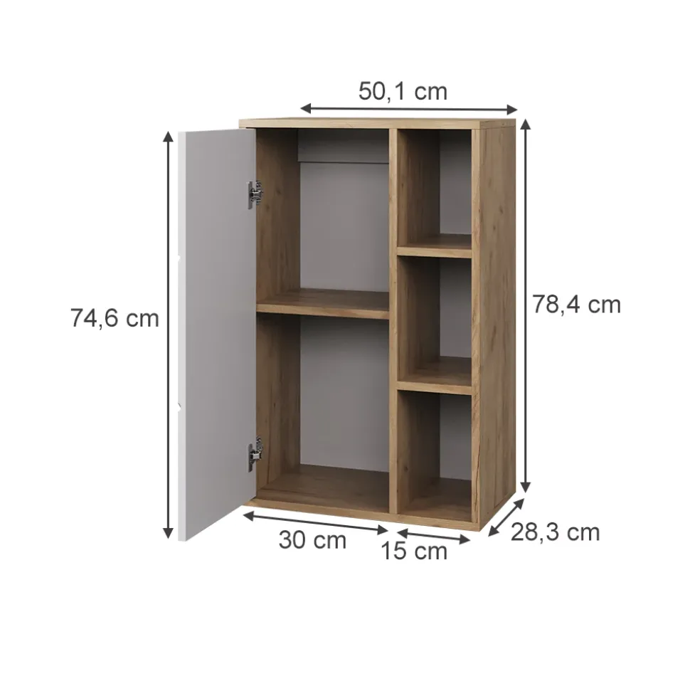 Hängeschrank Berno Goldkraft Eiche/Weiß 50.1 x 78.4 cm mit 3 offenen Fächern Vicco