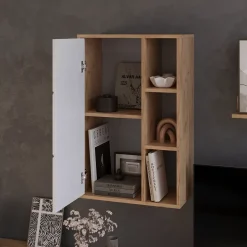 Hängeschrank Berno Goldkraft Eiche/Weiß 50.1 x 78.4 cm mit 3 offenen Fächern Vicco