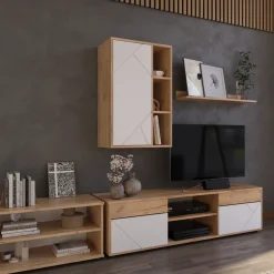 Hängeschrank Berno Goldkraft Eiche/Weiß 50.1 x 78.4 cm mit 3 offenen Fächern Vicco