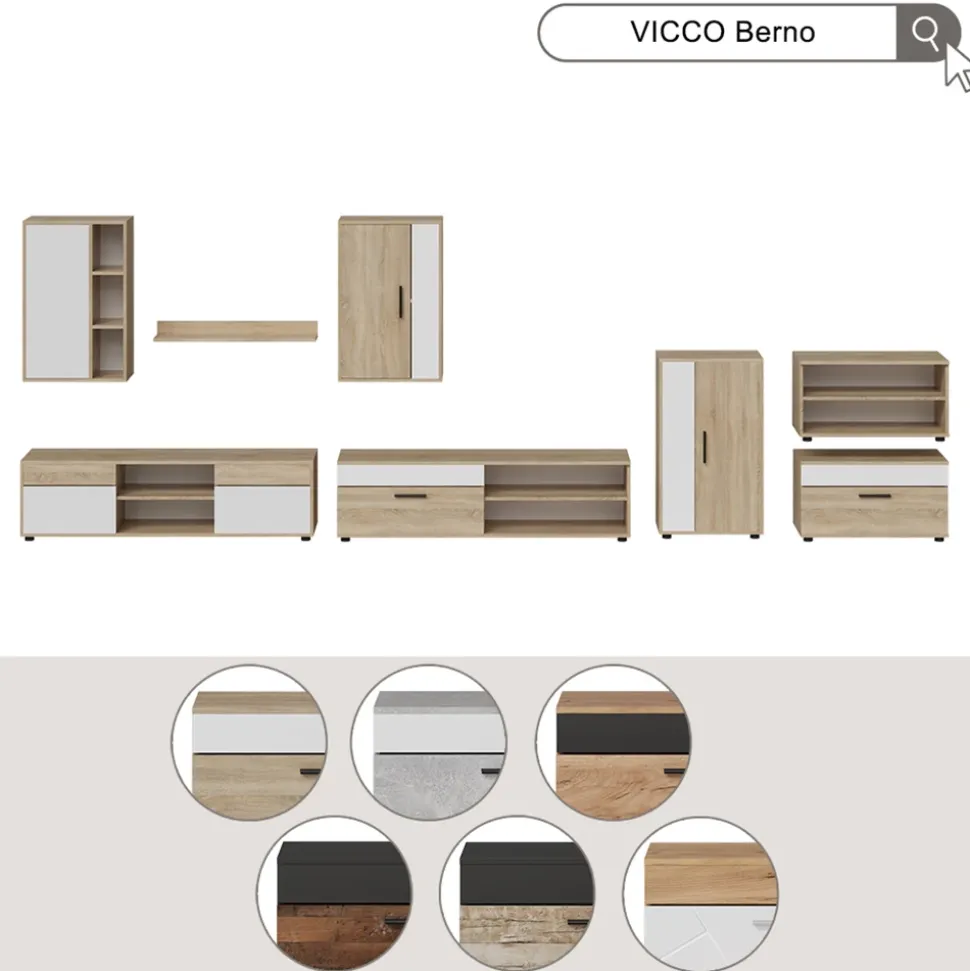 Hängeschrank Berno Goldkraft Eiche/Weiß 50.1 x 78.4 cm mit 3 offenen Fächern Vicco