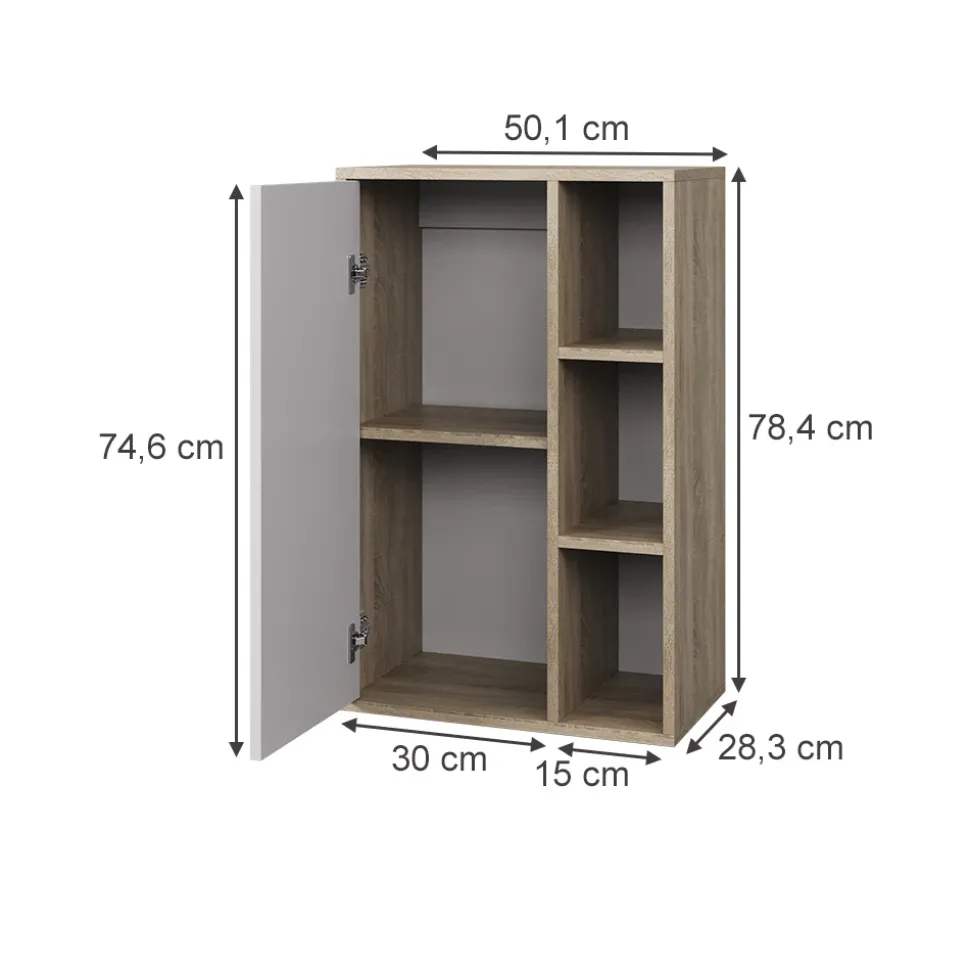 Hängeschrank Berno Sonoma/Weiß 50.1 x 78.4 cm mit 3 offenen Fächern Vicco