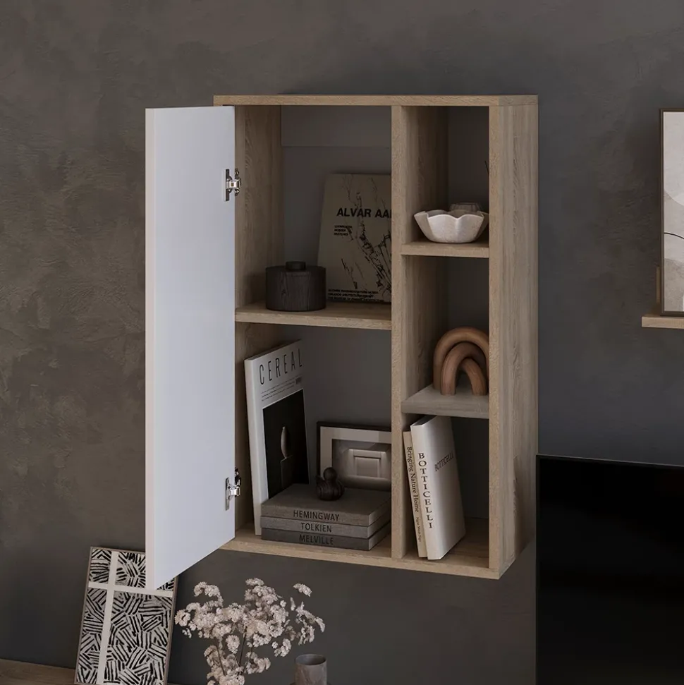 Hängeschrank Berno Sonoma/Weiß 50.1 x 78.4 cm mit 3 offenen Fächern Vicco