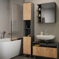 Hochschrank Fynn Anthrazit/Goldkraft Eiche 30 x 190 cm Vicco