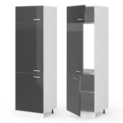 Hochschrank R-Line Anthrazit Hochglanz 60 cm mit Türen Vicco