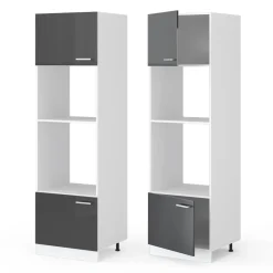 Hochschrank R-Line Anthrazit Hochglanz 60 cm mit offenen Regalen, und Türen Vicco