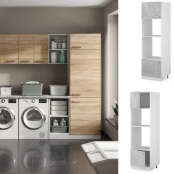 Hochschrank R-Line Beton 60 cm mit offenen Regalen, und Türen Vicco