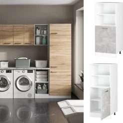 Hochschrank R-Line Beton 60 cm mit offenen Regalen, und Tür Vicco