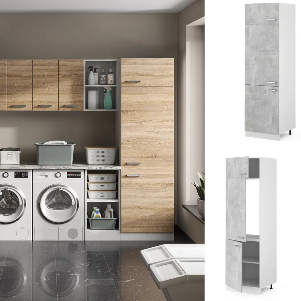 Hochschrank R-Line Beton 60 cm mit Türen Vicco