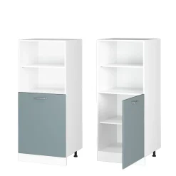 Hochschrank R-Line Blau-Grau 60 cm mit offenen Regalen, und Tür Vicco