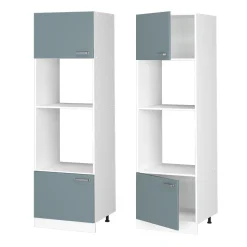 Hochschrank R-Line Blau-Grau 60 cm mit offenen Regalen, und Türen Vicco