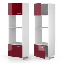 Hochschrank R-Line Bordeaux Hochglanz 60 cm mit offenen Regalen, und Türen Vicco