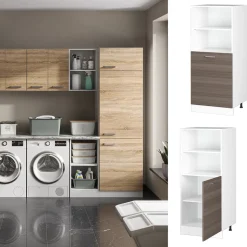 Hochschrank R-Line Grau 60 cm mit offenen Regalen, und Tür Vicco