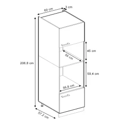 Hochschrank R-Line Grau 60 cm mit offenen Regalen, und Türen Vicco