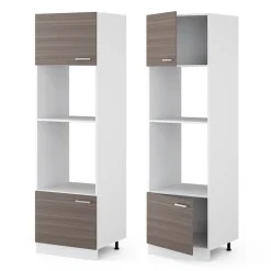 Hochschrank R-Line Grau 60 cm mit offenen Regalen, und Türen Vicco