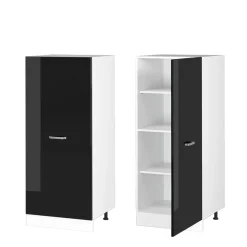 Hochschrank R-Line Schwarz Hochglanz 60 cm mit offenen Regalen, und Tür Vicco