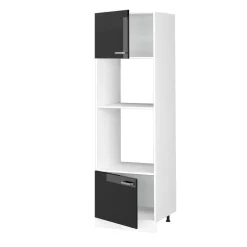 Hochschrank R-Line Schwarz Hochglanz 60 cm mit offenen Regalen, und Türen Vicco