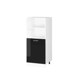 Hochschrank R-Line Schwarz Hochglanz 60 cm mit offenen Regalen, und Tür Vicco