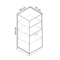 Hochschrank R-Line Schwarz Hochglanz 60 cm mit offenen Regalen, und Tür Vicco