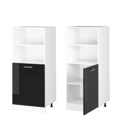 Hochschrank R-Line Schwarz Hochglanz 60 cm mit offenen Regalen, und Tür Vicco