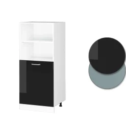 Hochschrank R-Line Schwarz Hochglanz 60 cm mit offenen Regalen, und Tür Vicco