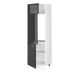 Hochschrank R-Line Schwarz Hochglanz 60 cm mit Türen Vicco