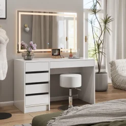 Hocker Design Weiß 33.5 x 67 cm für Schminktisch Vicco