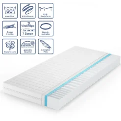 Kaltschaummatratze Weiß 80 x 200 cm H3 Härtegrad, 7Zonen Vitalispa