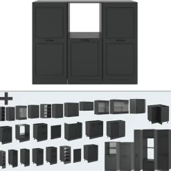 Küchenblock R-Line Anthrazit Landhaus/Anthrazit 180 cm ohne Arbeitsplatte Vicco